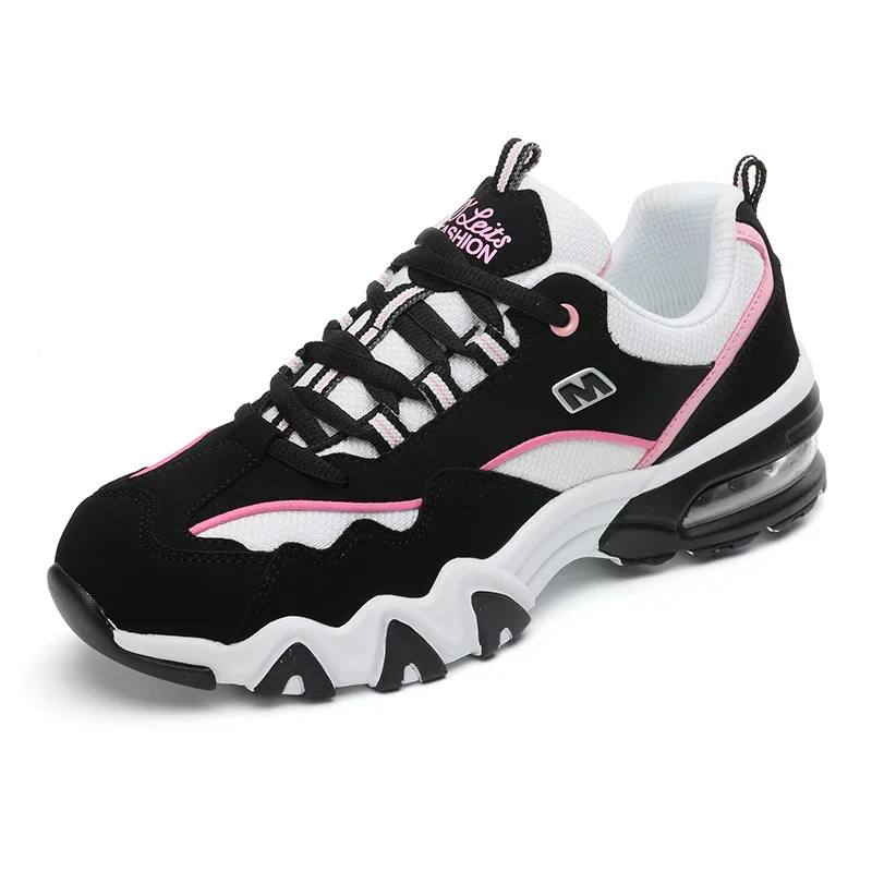 PINSEN/Новинка года; модные кроссовки; женская повседневная обувь с дышащей сеткой; женские кроссовки на шнуровке; женские кроссовки на массивном каблуке - Цвет: Розовый
