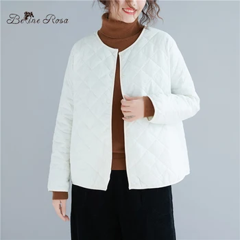 

BelineRosa Autumn Style Lightweight Cotton Short Coat's Casual Pure Color Black White Cotton Coat Plus Size L ,XL BSDM0268
