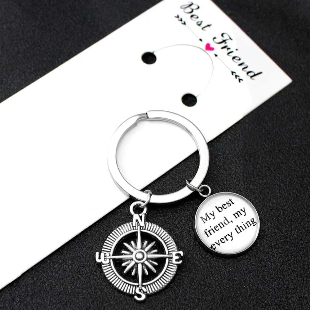 

My Best Friends My Every Thing Compass Keychain Hand in Hand Pinky Swear Promise Keychains Key Chain KeyRing Women Men Jewelry