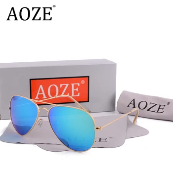 

AOZE Brand designer pilot sunglasses men Driving G15 58mm glass lens Oculos Gafas women UV400 H2O Blue lens rays with case