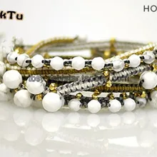 Золотые самородки смесь howlite камень многоцветный хлопковый браслет для женщин