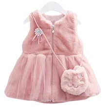 DZIECKO/платье принцессы для девочек; сезон осень-зима; платье с мехом и сумочкой; рождественское свадебное платье; детское платье для девочек; одежда для детей