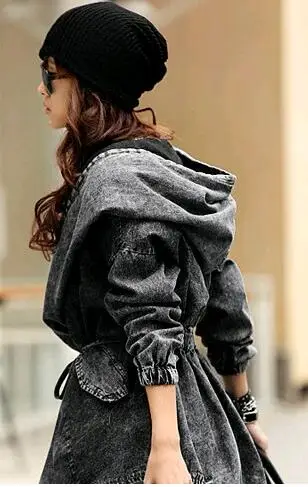 Greatest  Hooded Drawstring Waist Irregular Denim Jacket Cloak 2016 Winter Parkas High-Quality Women Jeans Ch