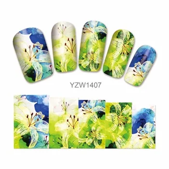 WUF 1 Sheet Flower Designs Water Decals Nail Stickers French Tips Nail Art Decorations For Nails Tools 1407