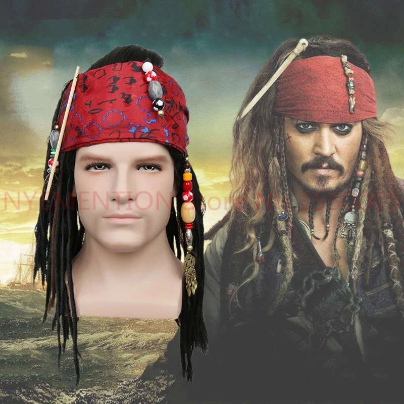 

Pirates of The Caribbean Pirate Captain Wig Exact Wig Bandana Dreadlock DLX Jack Sparrow Wig Hat Cosplay Costume 10pcs