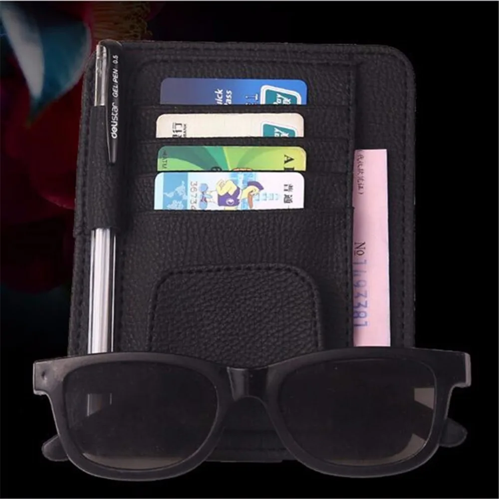 Car Styling Sun Visor Organizer Auto Pen Sunglasses Holder Card