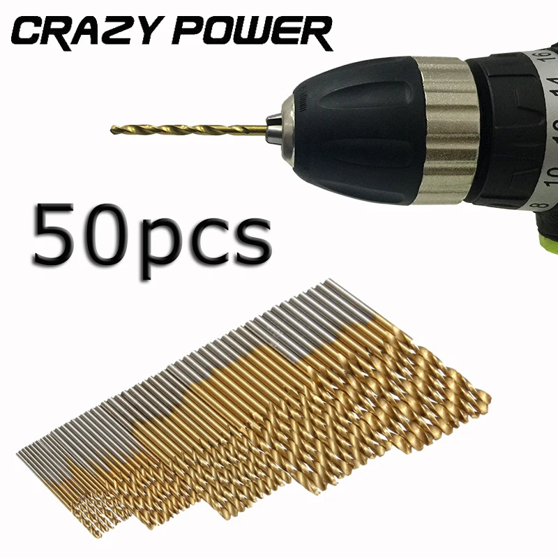 Crazy Power 50Pcs Set Twist Drill Bit Set Saw Set HSS High Steel Titanium Coated Drill