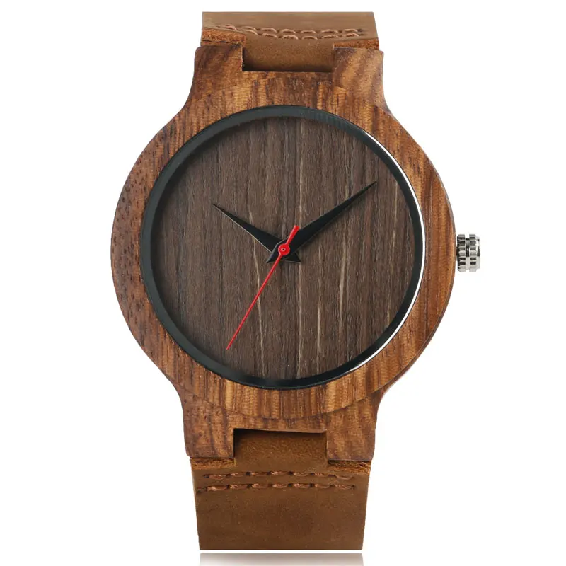 Простые деревянные часы мужские из натурального бамбукового дерева из натуральной кожи повседневные женские минималистичные часы мужские спортивные часы Reloj Рождественский подарок - Цвет: Coffee no box