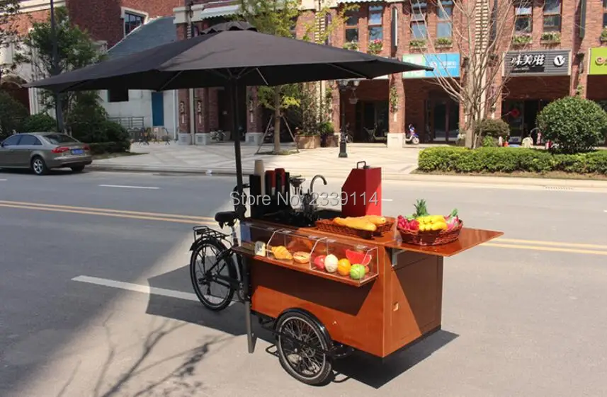 Электрическая педаль трехколесный велосипед фруктовые закуски корзина, кофе Напитки Еда велосипед с раковиной