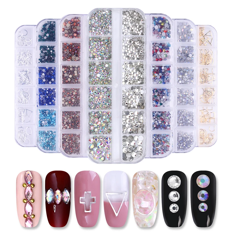 

LEMOOC 12 Grids/Sets Nail Glitter Sequins Mixed Mirror/Meramid/Sugar Round DIY Tips Dazzling Paillette Flake Nail Art Decoration