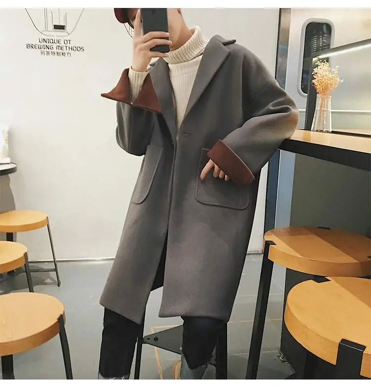 YASUGUOJI Новое модное свободное Однотонное шерстяное длинное зимнее пальто больших размеров мужское утолщенное шерстяное пальто для мужчин