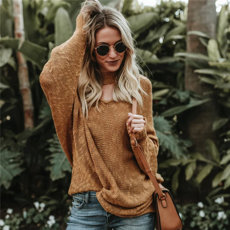 

Sweater Autumn And Winter Solid Color Khaki And Red Hooded Collar Collar Loose Large Size Knitted Temperament Women'S Clothing