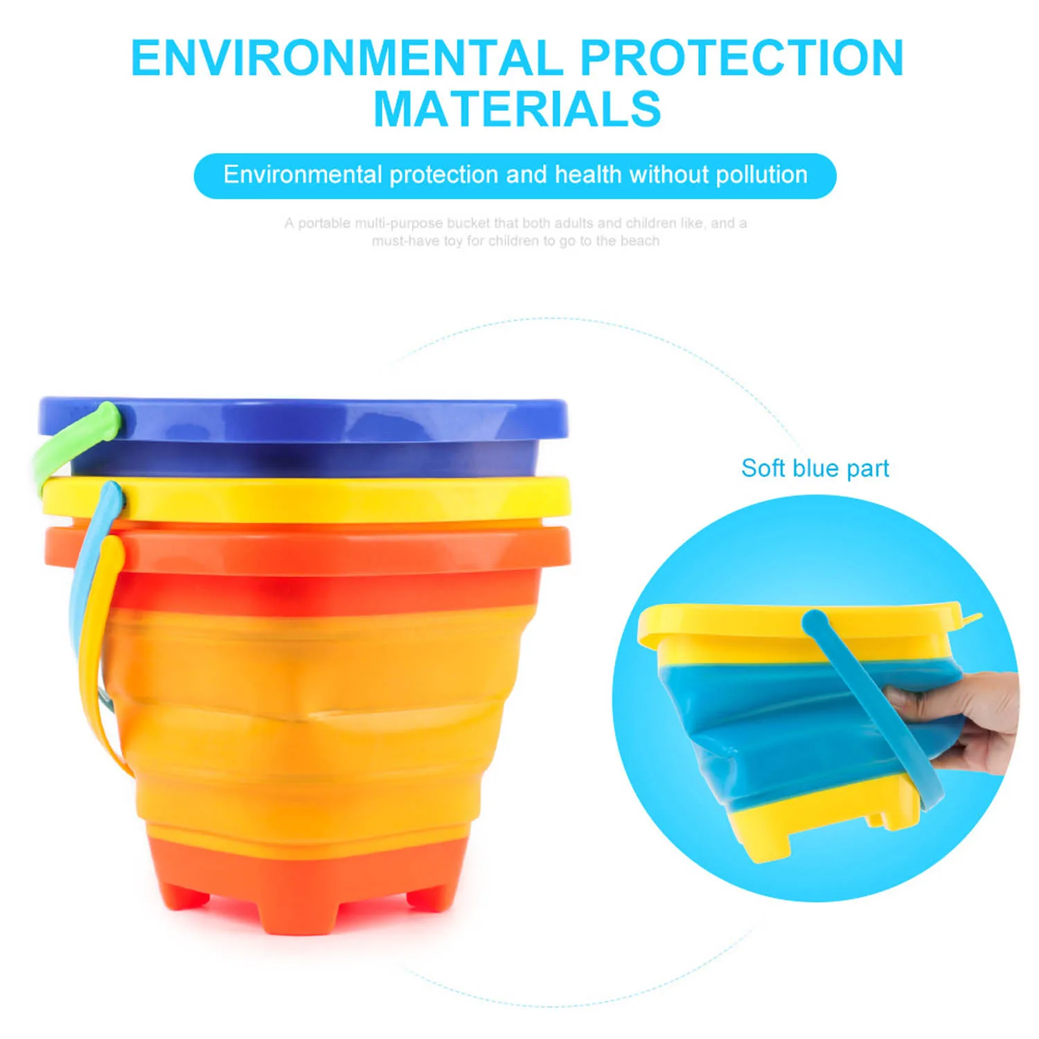 Greatest  Kids Portable Silicone Foldable Sand Bucket Beach Sand Water Play Tool Toy for Outdoor Travel Campi