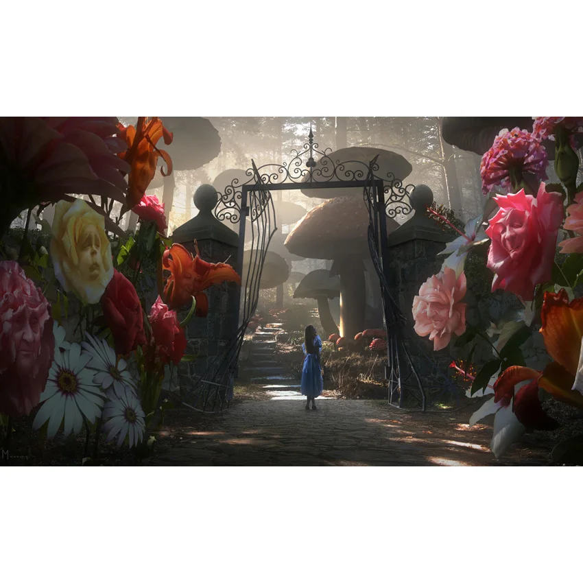 

7x5FT Alice Wonderland Musthroom Entrane Gate Fairy Forest Steps Custom Photo Studio Backdrop Background Vinyl 220cm x 150cm
