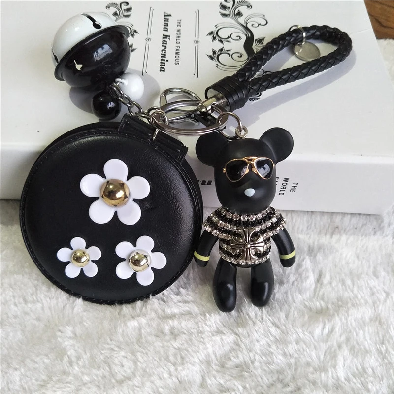 

Cute Handmade Cartoon DIY Rhinestone Bear Keychain KT Mirror Bell Rope Key Chain Keyring Key Holder Bag Charm Girl Pendant Gifts