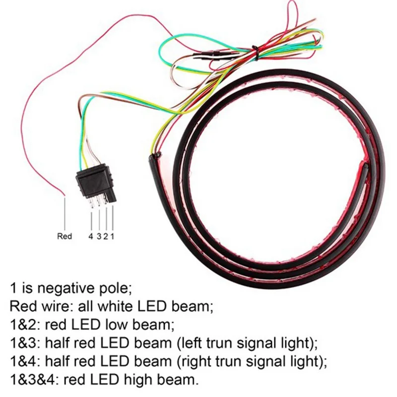 VicTsing Car LED Strip Light Bar Red White Reverse Brake Turn Signal Tail Running Brake Signal Rear Strip Light Car Truck 110cm  (5)