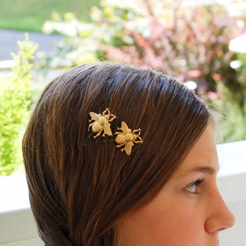 

Lot 2 Pcs Women Girls Gold Tone Bumble Bee Hairpin Side Clip Hair Clip Hairpin Bobby Pins Accessories