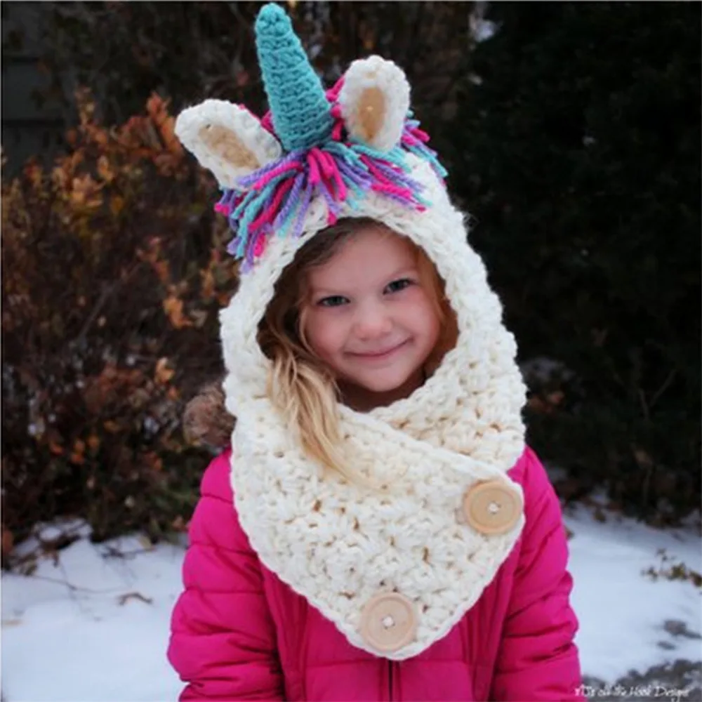 Children Colorful Scarf Hat Autumn Winter Kids Crochet Hand Hook Wool