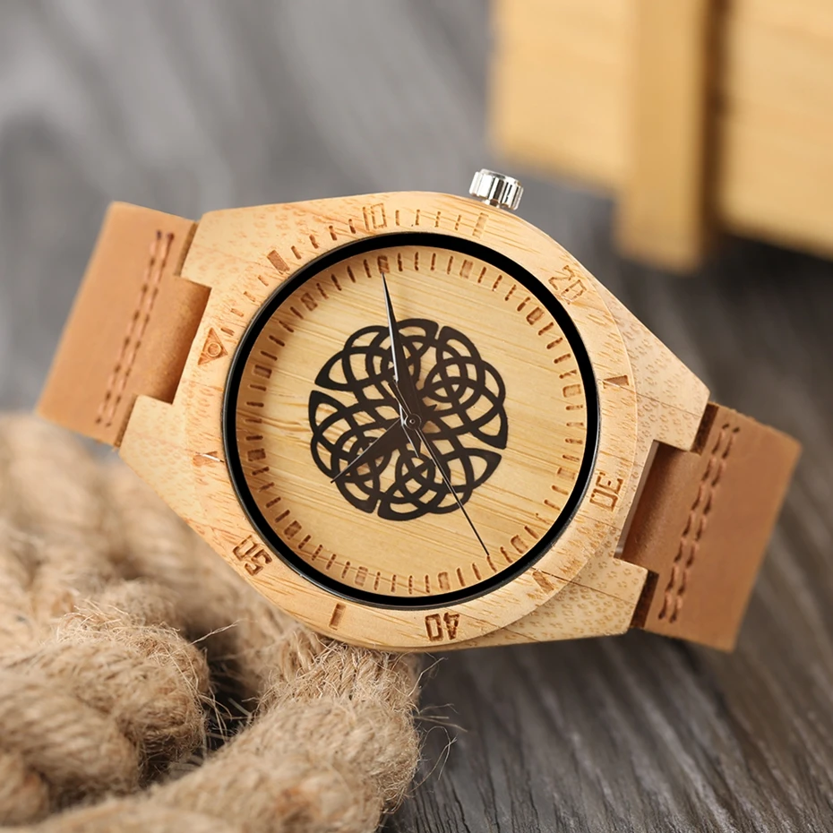 Men's Bamboo Wood Watch Casual Black Flower Spheres Design Dial Wooden Quartz Wristwatch Genuine Leather Sports Clock Gifts 2018 Women Dress Watches (22)