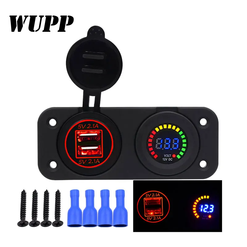 

WUPP Universal Waterproof Car Charger 12V-24V Motorcycle Plug Dual USB With LED Red Digital Display Voltmeter Charging Socket