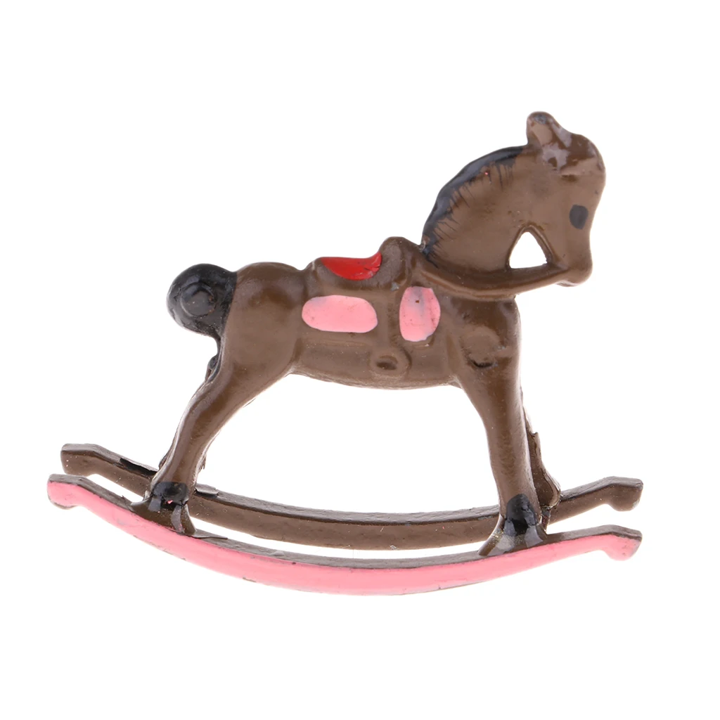 Metal Rocking Horse for 1:12 Dollhouse Miniature Nursery Room Ornament - Kids Birthday Gifts Coffe