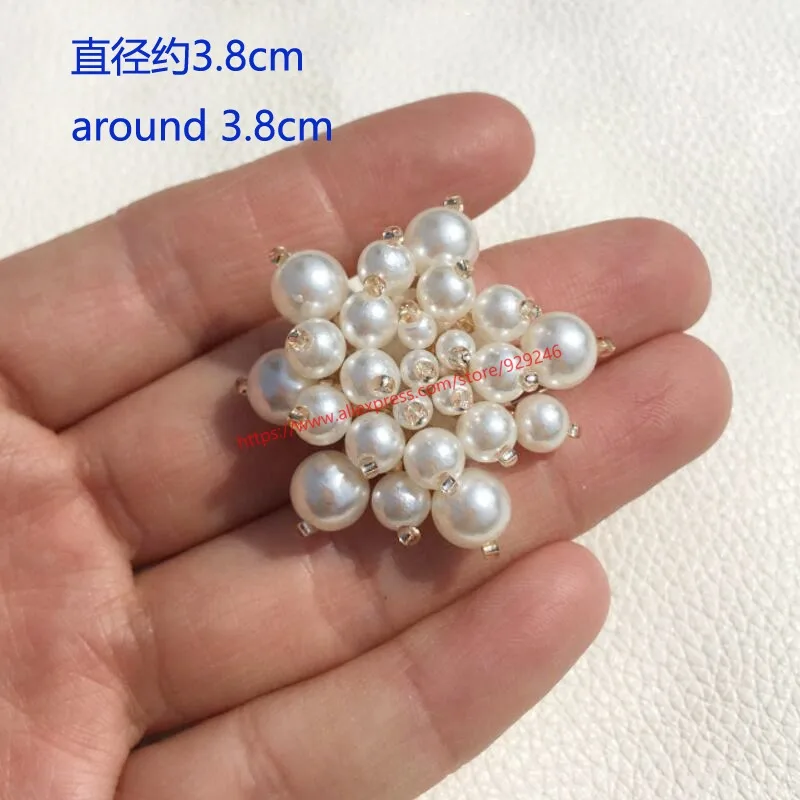 

whlolesale 50pcs/lot 3.8cm round pearl beaded applique for shoes embellishment DIY clothing accessory pearl beaded patch