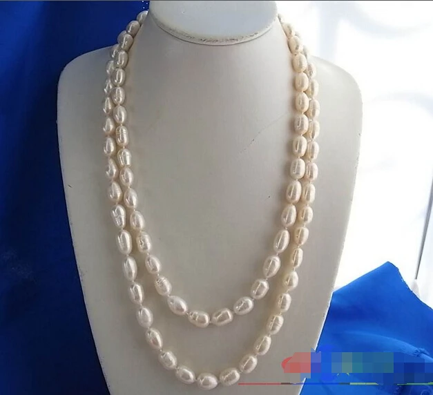 

FREE SHIPPING>>>@@ > p834 LONG 50" 15MM WHITE RICE FRESHWATER PEARL NECKLACE^^^@^Noble style Natural Fine jewe &