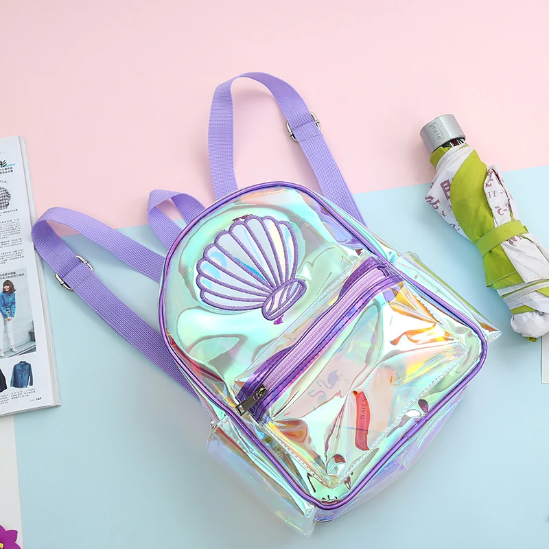  Girl Laser PVC Mermaid Backpack Summer Transparent Waterproof School Bag Large Capacity Holographic - 33025209226