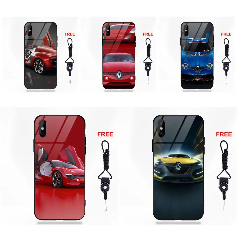 

For Renault Concept Car Logo Soft TPU Frame+Tempered Glass Art Cover Case For Apple iPhone 5 5C 5S SE 6 6S 7 8 Plus X XS Max XR