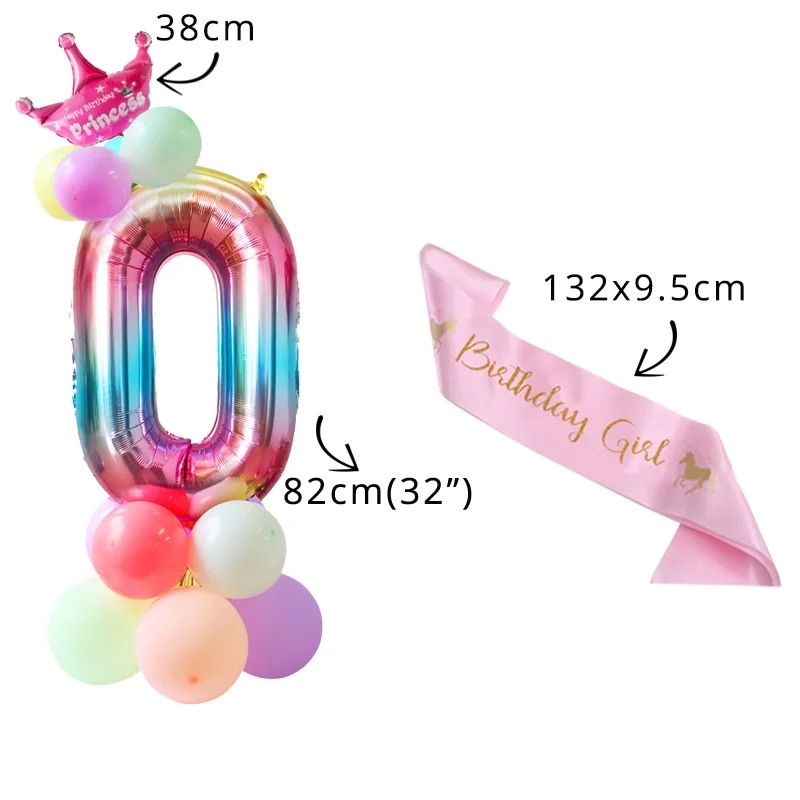 Радужный шар с цифрами, единорог, воздушные шары, единорог, вечерние наборы шариков из фольги, украшения для дня рождения, Детские вечерние шары для мальчиков и девочек