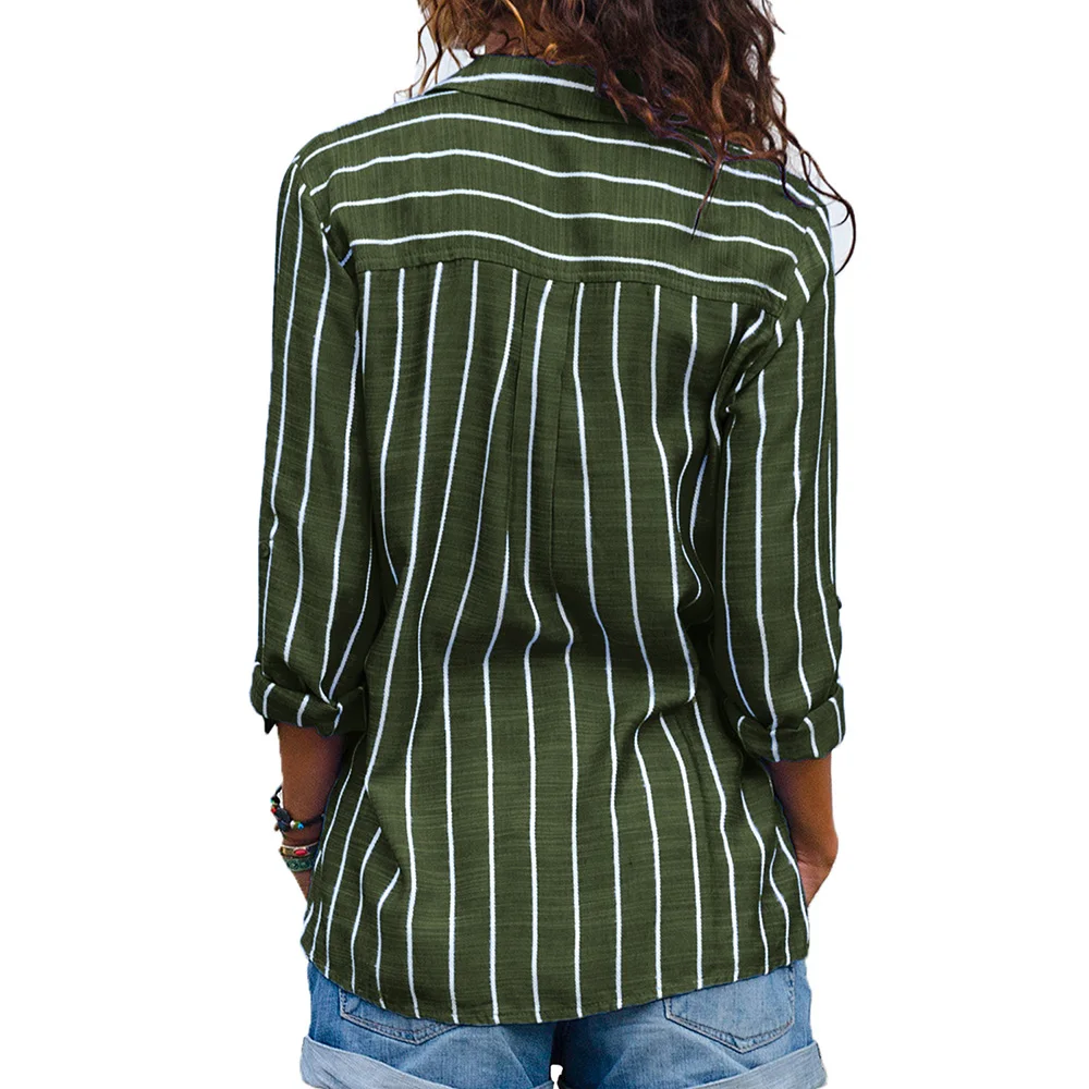 Olive-Green-Striped-Roll-Tab-Sleeve-Button-Shirt-LC251344-9-2