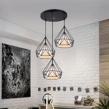 Artistic Diamond Shape Metal Pendant Lamp Creative Retro Iron hanging fixture light for Dining room/Living Room/Industry No bulb