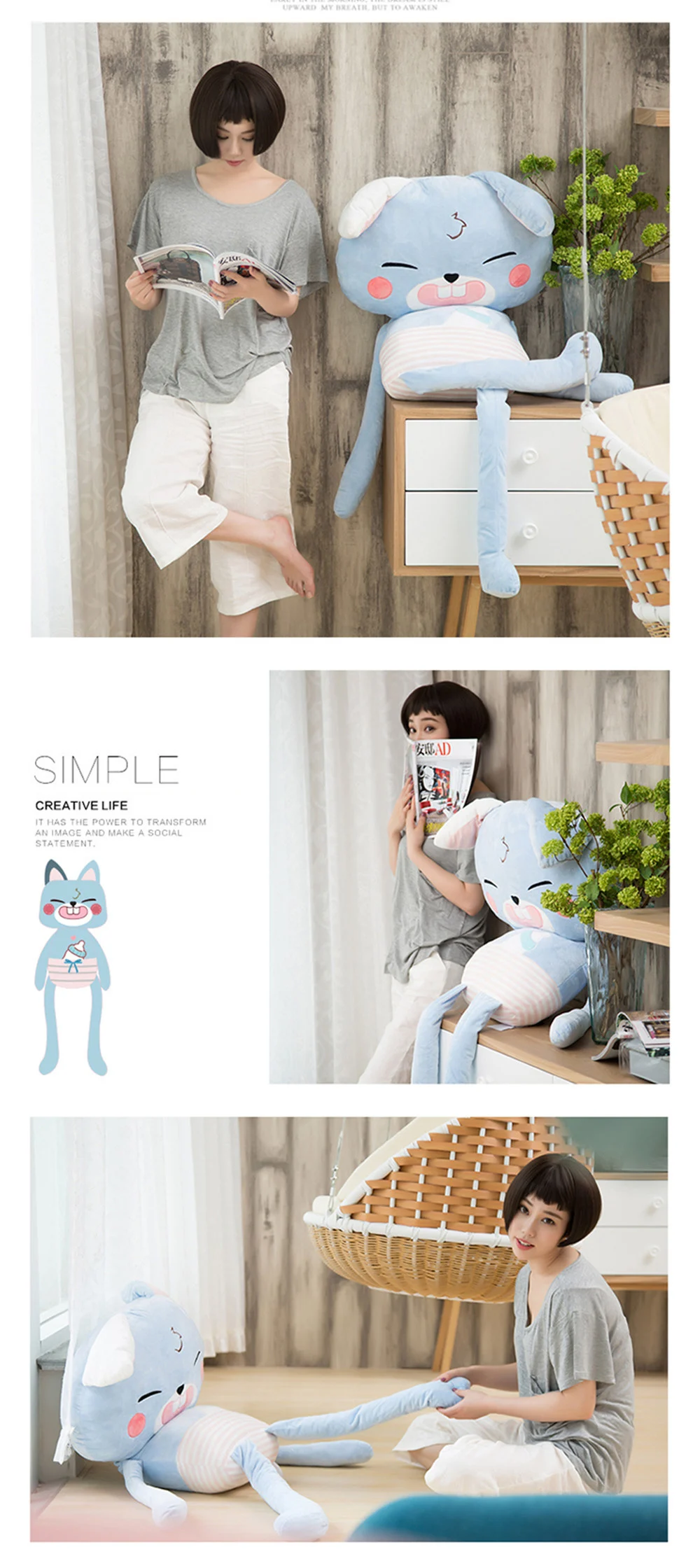 Fancytrader Big Creative Funny Sleeping Pillow Doll Soft Long Animals Fox Bear Cat Toys 150cm Nice Gifts17