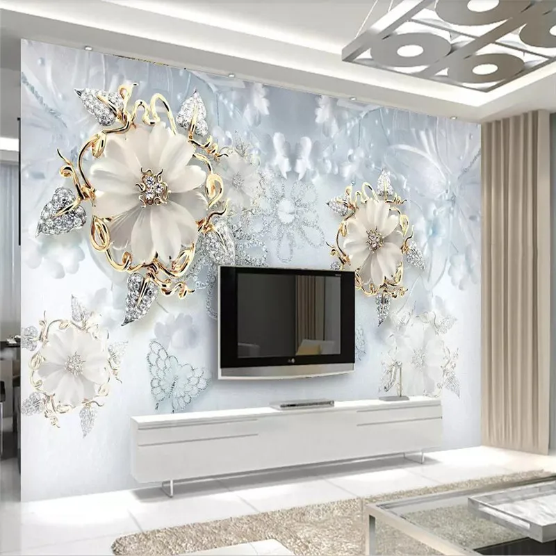 

Custom wallpaper modern minimalist jewelry diamond flower 3D swan TV background wall sofa living room bedroom wall