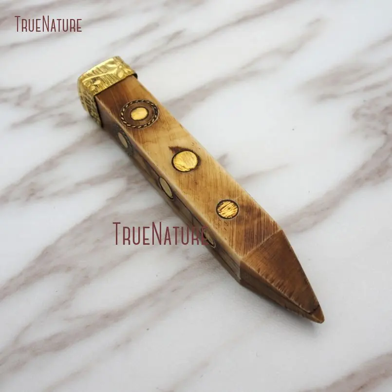 20171211-PM9091- Ox Bone Pendant Copper Pendant Dot Inlay Quadrangular Prism Pendant_1