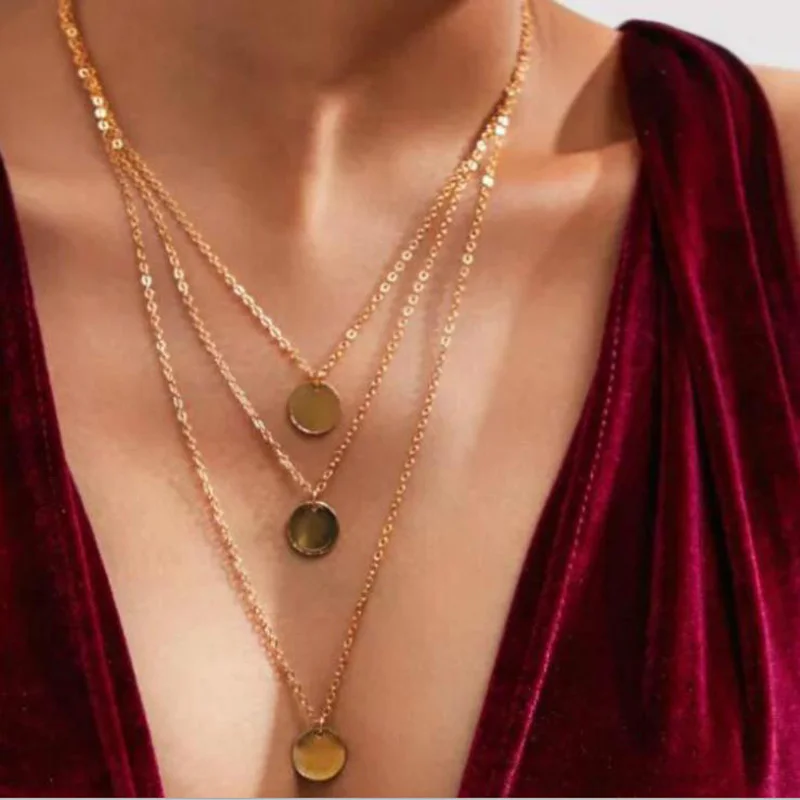 

Olsen Twins Wholesale Long 3 Layers Coin Medal Maria Cross Charm Gold Silver Thin Chain Necklaces Dropshipping 2019