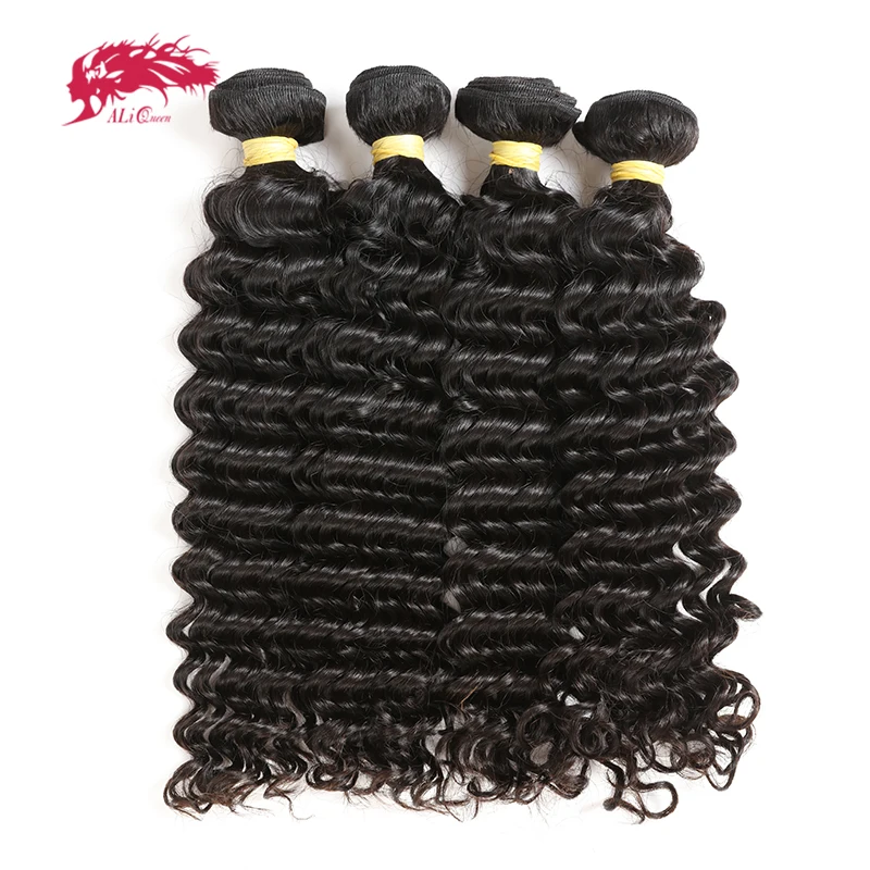 Ali queen hair Products 4 шт. 10А индийские глубокие пучки волнистых волос 100% человеческие