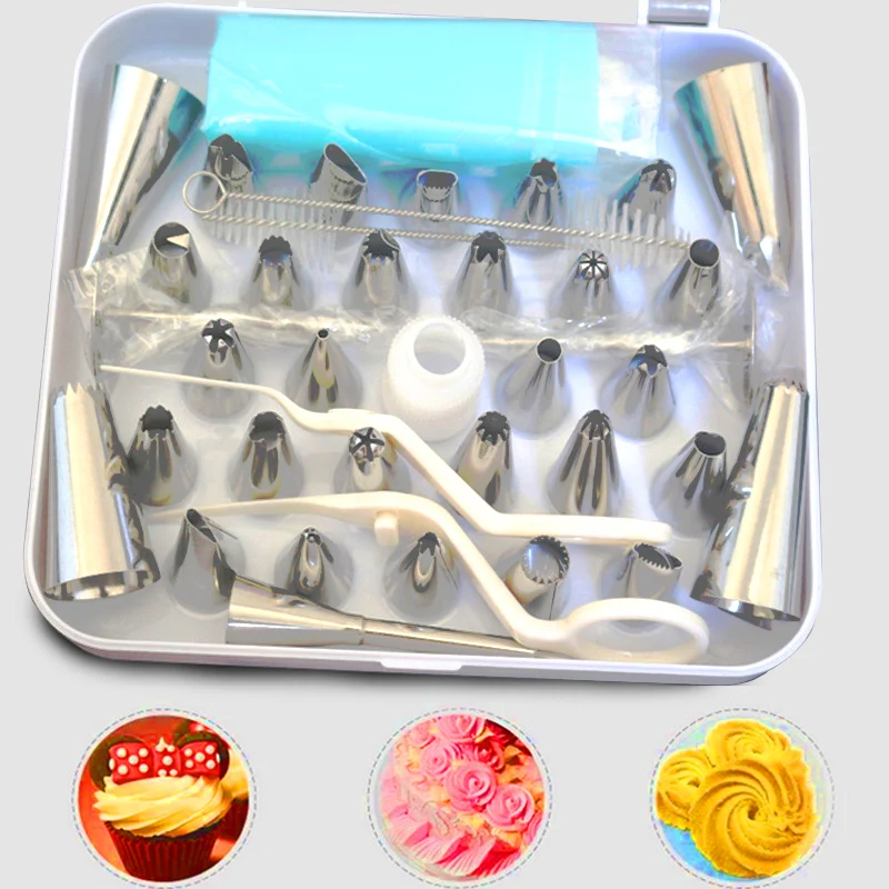 38Pcs Stainless Steel Flower Nozzle Set Icing Piping Tubes Cake Dessert Decorators Cream Pastry Bag&ampConverter&ampPuff | Дом и сад