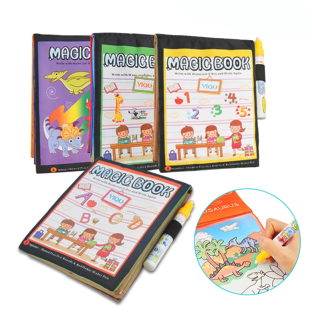 

Magic Water Drawing Book Sets Doodle & Magic Pen Painting Board Classic Educational Animals Coloring Book For Kids Toddler Toys