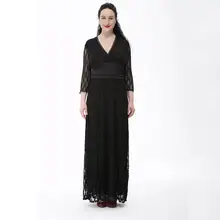 6XL Plus Size Women Maxi Dresses 2016 Autumn Fashion Hollow Out Lace Long Dress Womens Sexy Deep V Neck Elegant Party Dresses