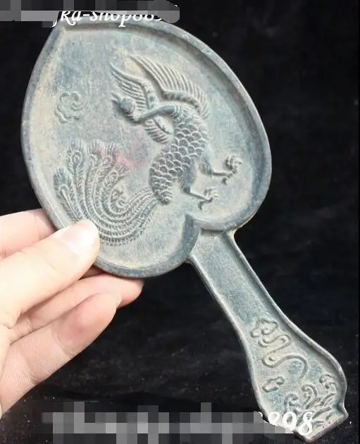 

7" Old Collection Chinese Antique Bronze Phoenix Animal Mirror Mirrors Statue