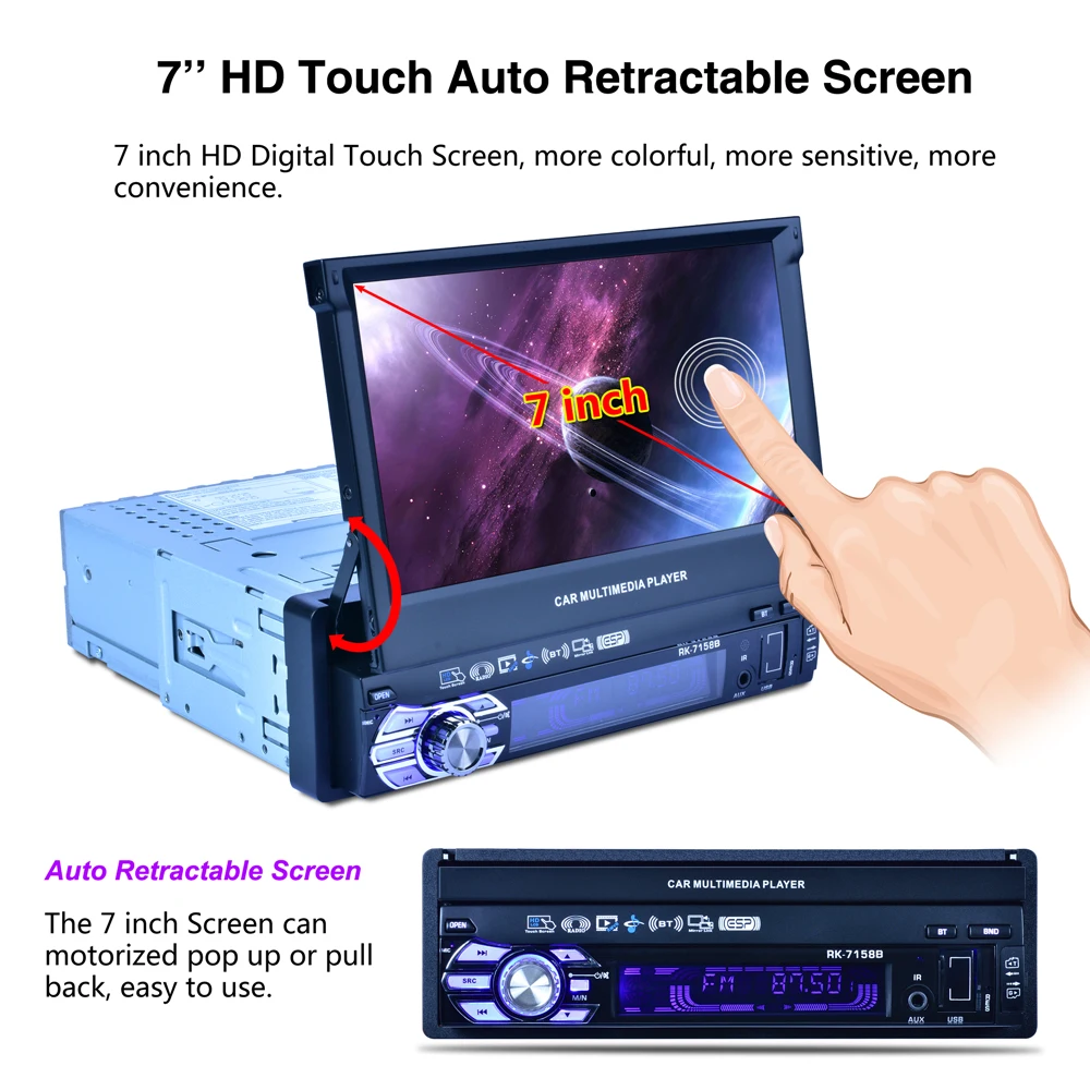 7 1 Din Digital Bluetooth Hd Touch Auto Retractable Screen Aliexpress