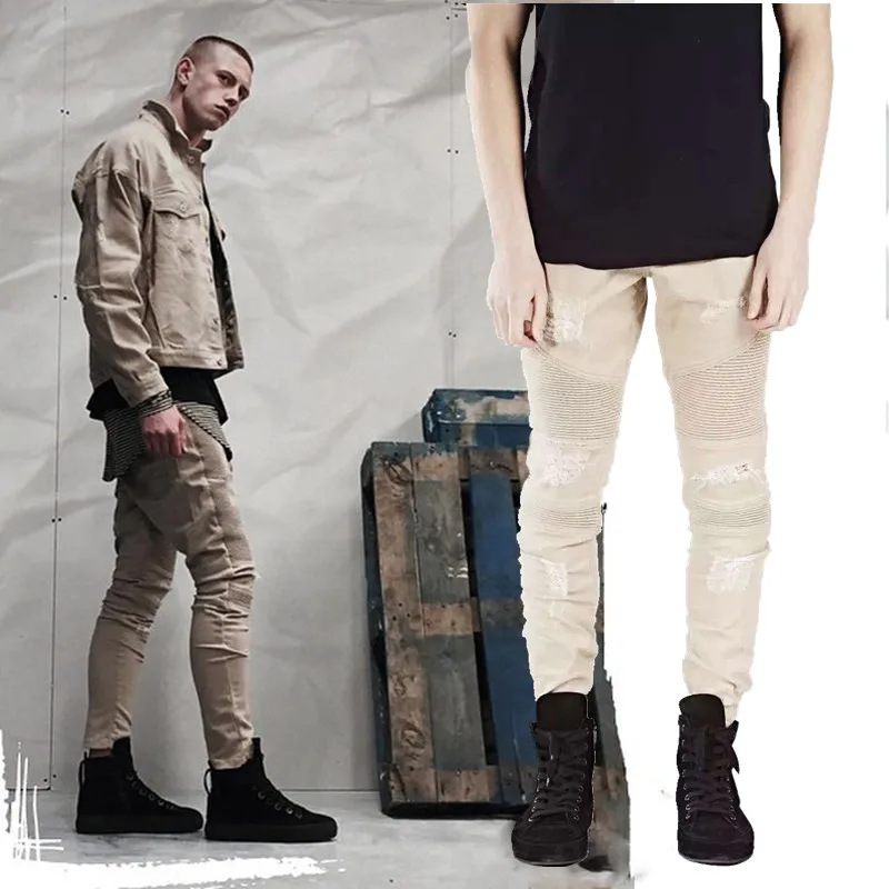 Online Buy Wholesale Skinny Jeans For Men Khaki From China Skinny 2017 new Khaki Blue Black Ripped jeans Men Denim Pant Hole Zipper Biker Jeans man Slim - Online Buy Wholesale Skinny Jeans For Men Khaki From China Skinny