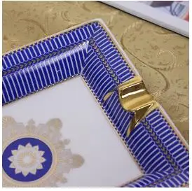 New Arrival. Nice Elegant blue Sailing Pattern bone Ceramic Luxury Cigar Ashtray Holder 2 Cigars 6