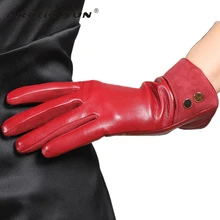 Брендовые перчатки из натуральной кожи модные трендовые женские перчатки из овчины осень-зима плюс бархатная Элегантная Дамская перчатка L168NC