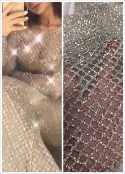 

pretty glued glitter embroidery SH-484 african tulle mesh fabric for wedding dress