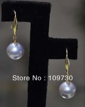 

ry00137 Stunning Rare 10.5mm round pearl Dangle earring 14k yellow gold Hook