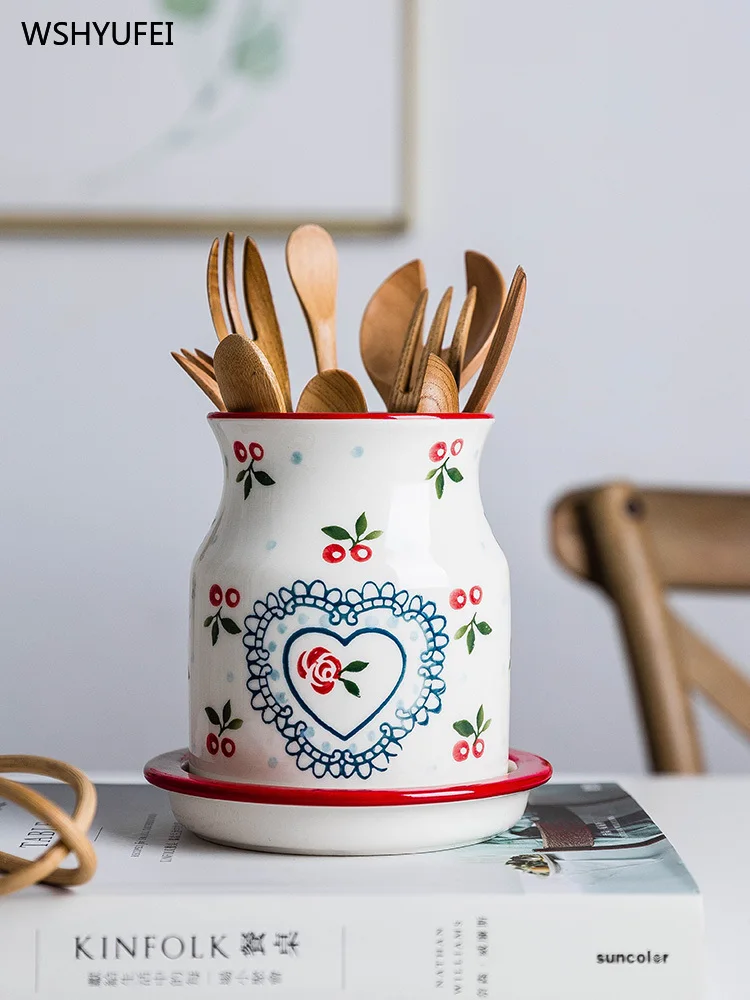 

Direct Japanese cherry ceramic hand-painted drain shelf home kitchen storage supplies moisture-proof mildew storage rack