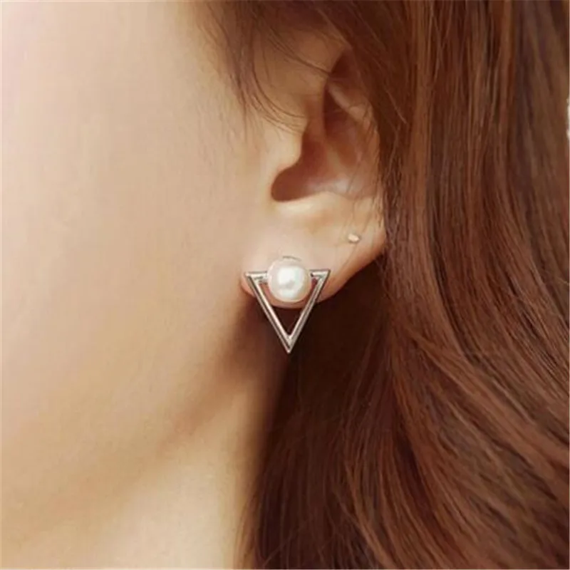 

LUSION Metal triangle Simulated Pearl Stud Earring for Woman Ear Fashion Jewelry Statement Cheap Korean Earrings Gift Brincos