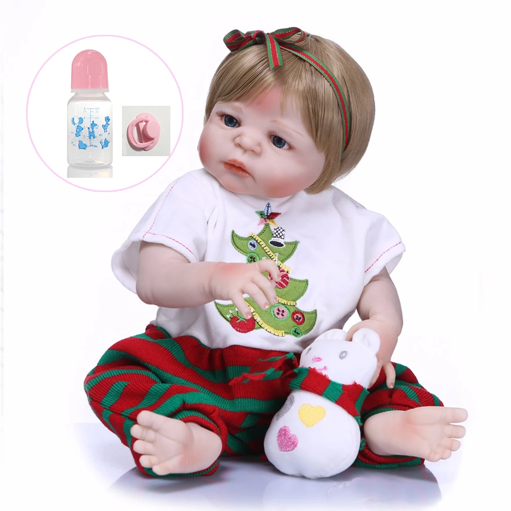 

Cute blonde Reborn 55 cm baby reborn menina Lifelike brinquedo de bebe hard reborn baby corpo inteiro de silicone dolls big eyes